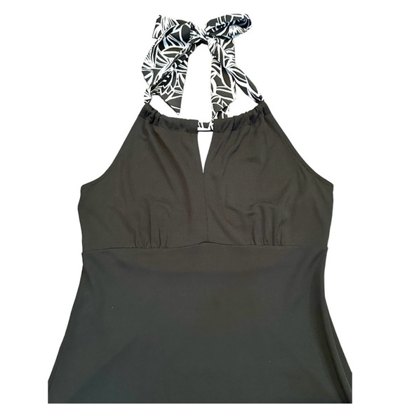 ANN TAYLOR LOFT, BLACK HALTER DRESS WITH BLACK & WHITE PRINT HALTER TIE. SIZE 4 - Picture 2 of 6